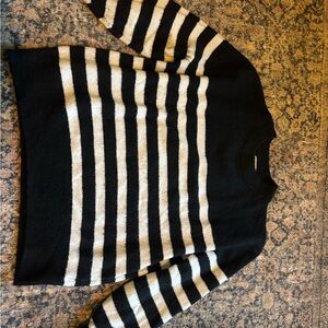 H&M Black and White Striped Crew Neck Sweater
